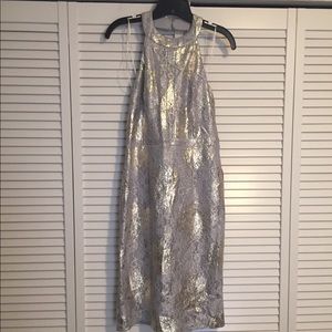 New Holiday Party Dress, Silver with Gold Design